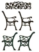 Pair cast iron garden bench ends decorated with scrolling design (H83cm)