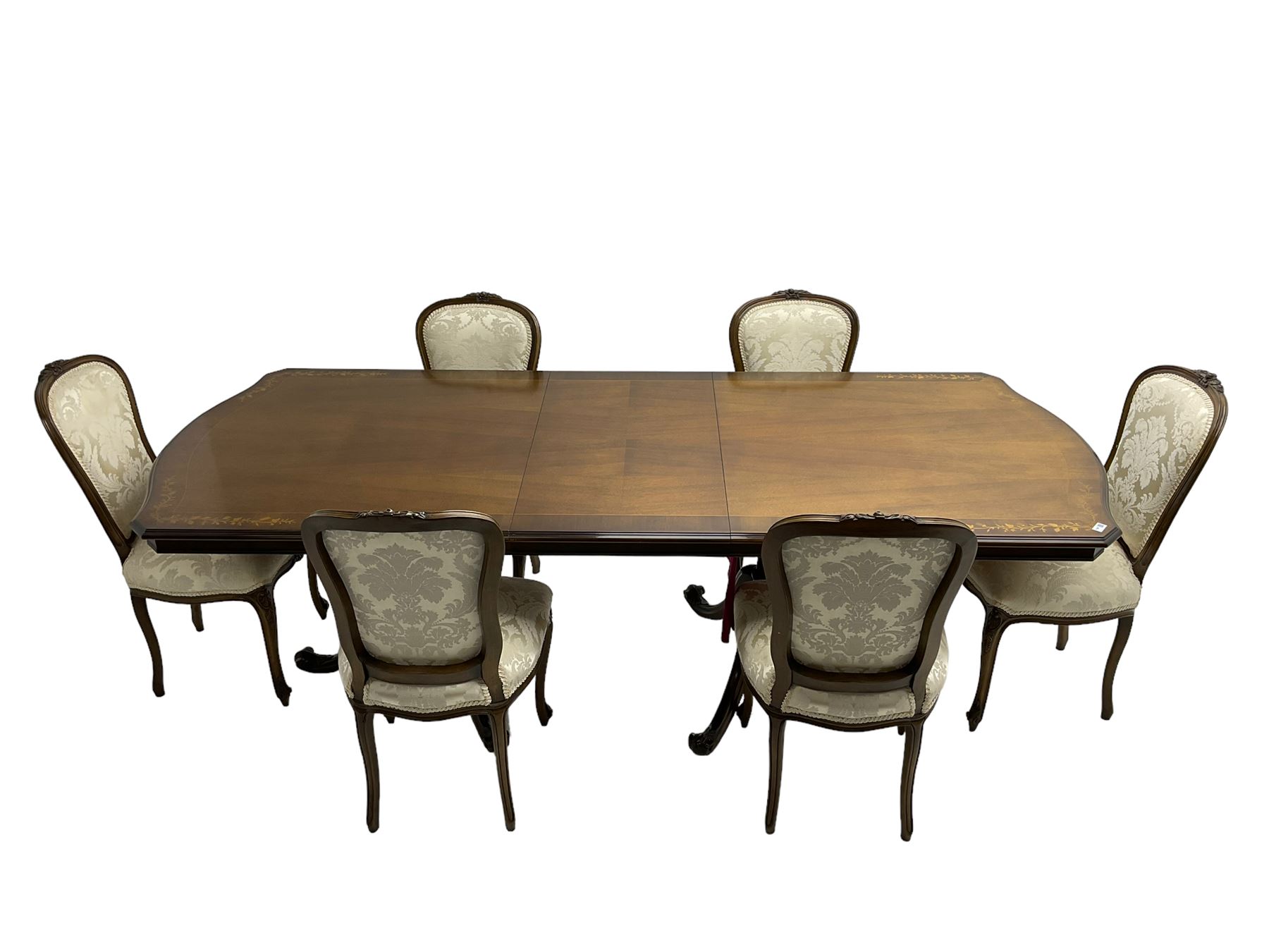 French inlaid walnut extending twin pedestal dining table - Image 7 of 9