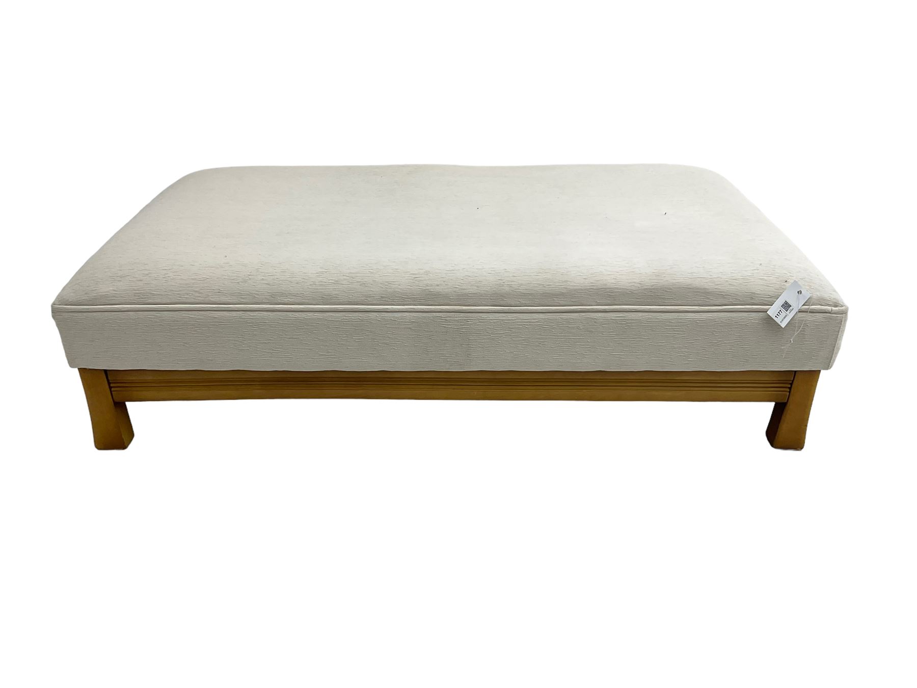 Large rectangular stained beech footstool upholstered in cream fabric - Image 6 of 6