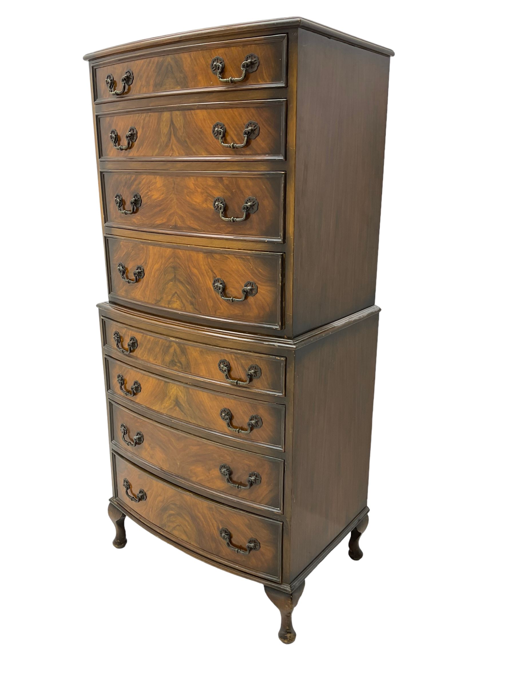 Mid-20th century walnut bow-front chest on chest - Image 5 of 7