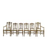 Set six (4+2) Edwardian satinwood dining chairs