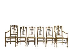 Set six (4+2) Edwardian satinwood dining chairs