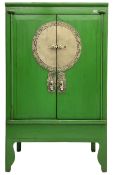 Chinese green lacquered hardwood moon cabinet