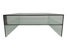 Square glass two-tier coffee table