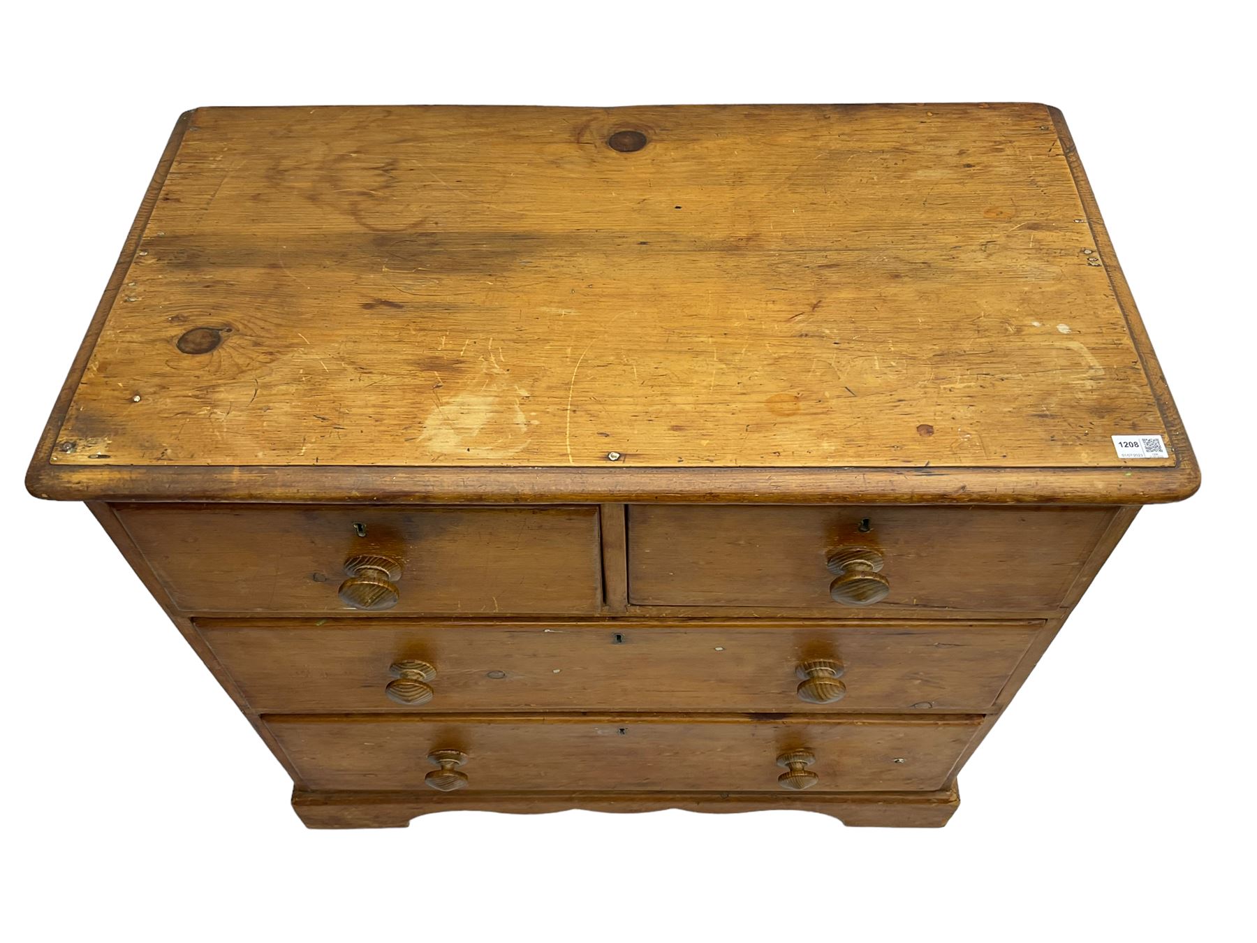 Late 19th century waxed pine chest - Image 4 of 8