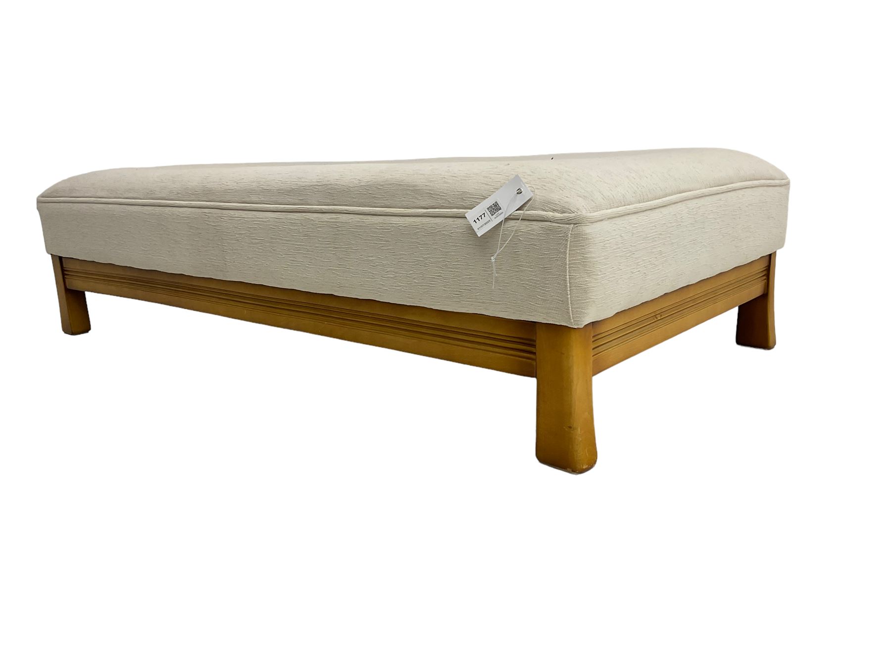 Large rectangular stained beech footstool upholstered in cream fabric - Image 4 of 6