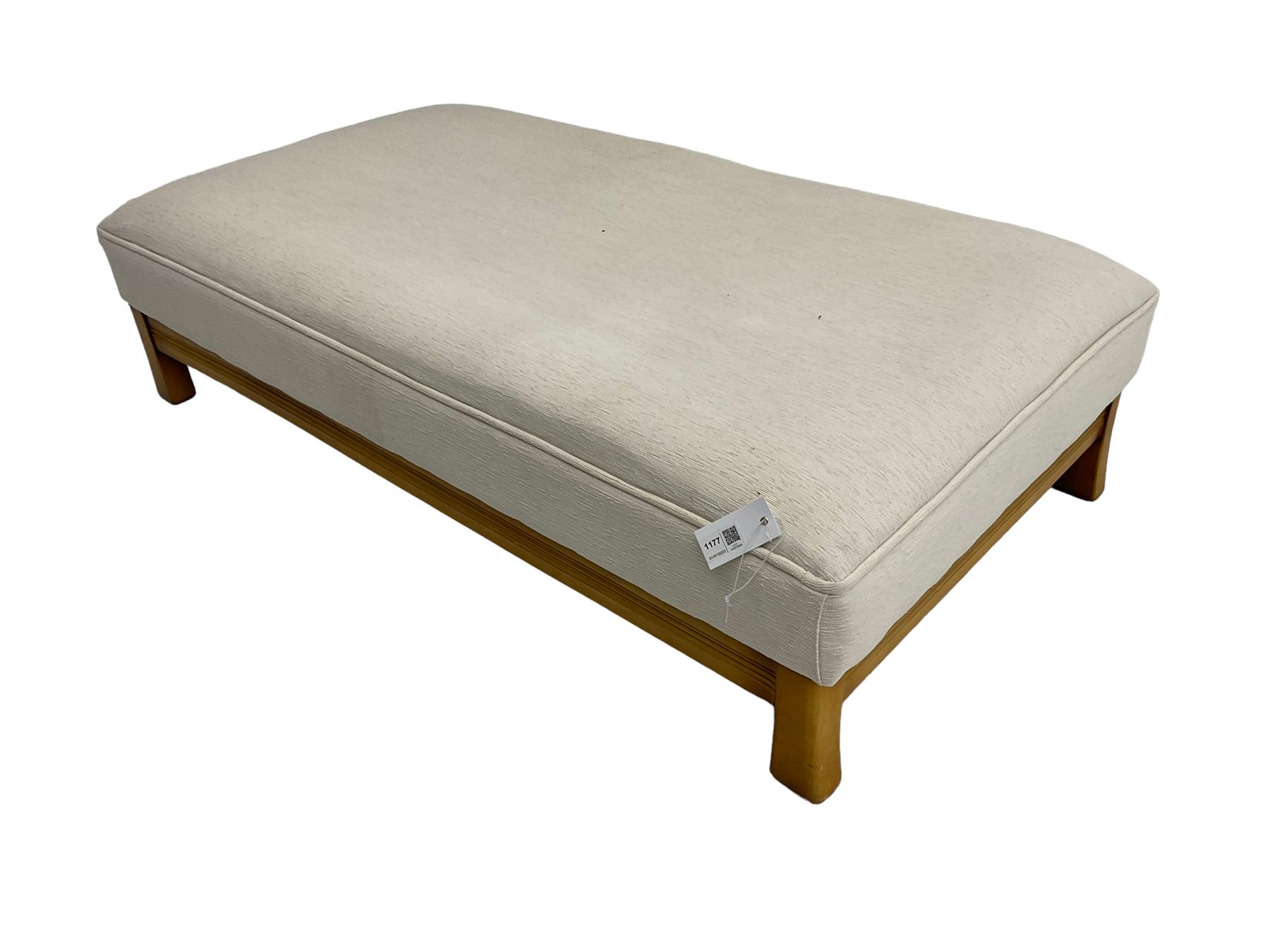 Large rectangular stained beech footstool upholstered in cream fabric - Image 3 of 6