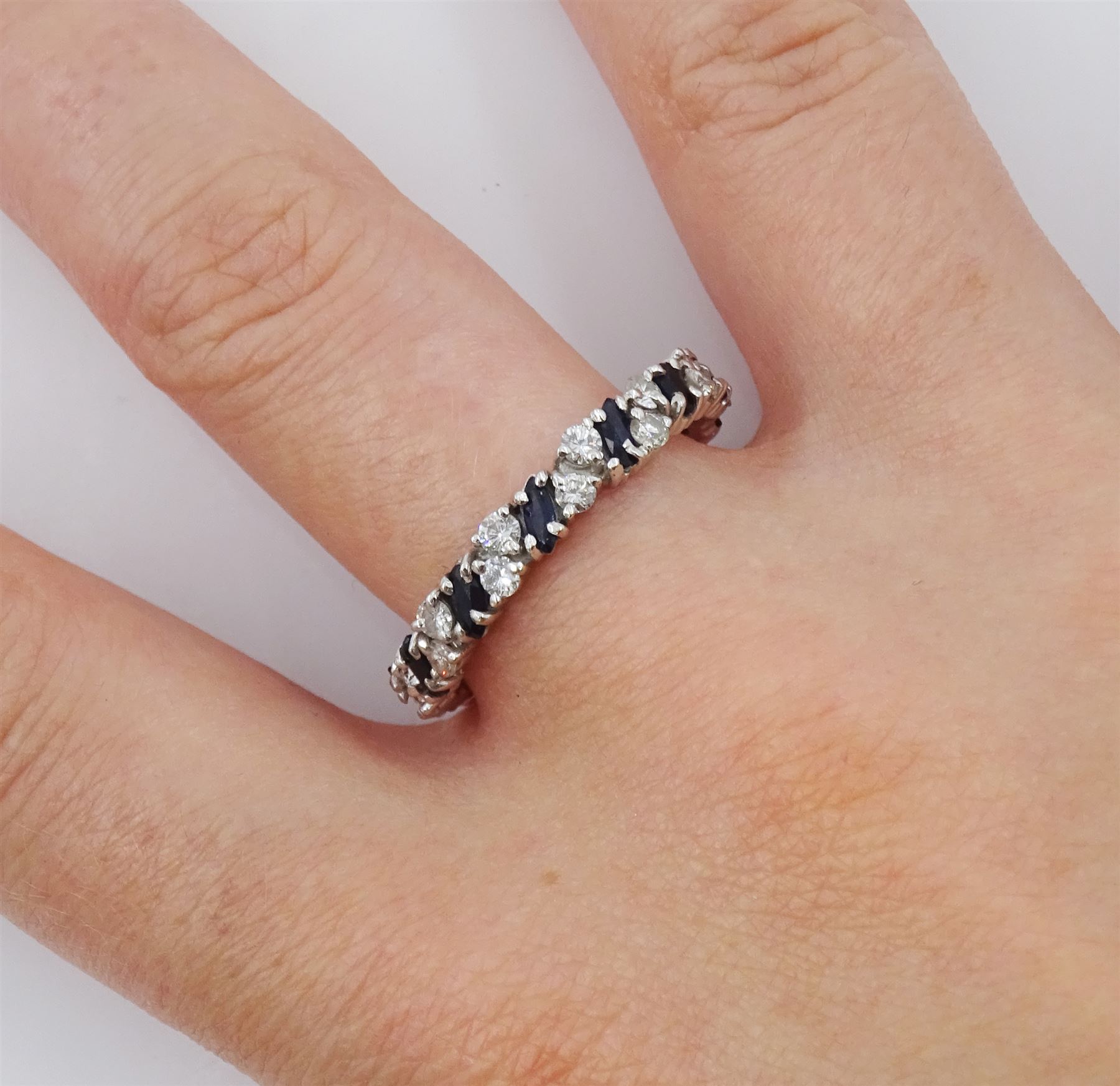 18ct white gold marquise cut sapphire and round brilliant cut diamond full eternity ring - Image 2 of 3