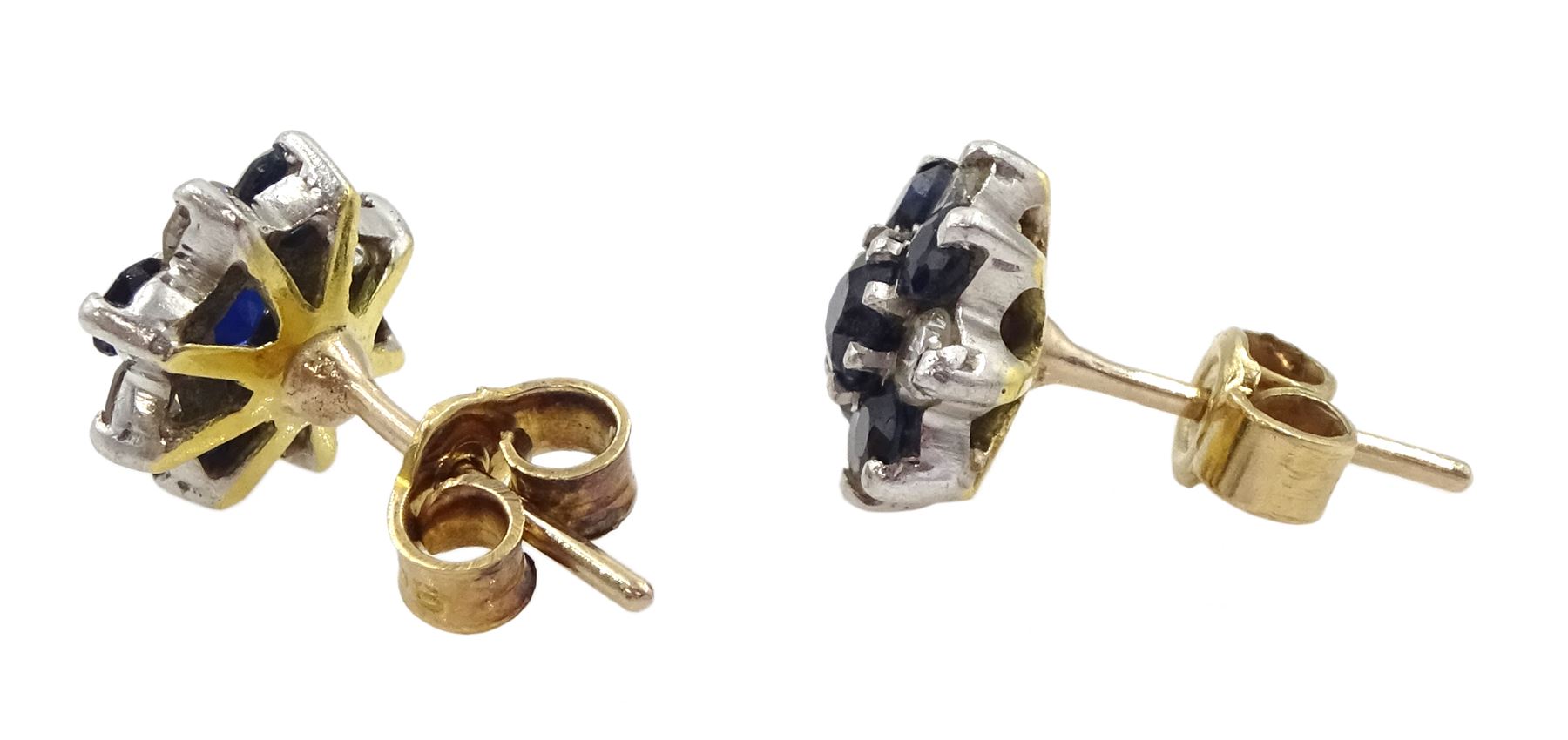 Pair of 18ct gold sapphire and round brilliant cut diamond cluster stud earrings - Image 2 of 2
