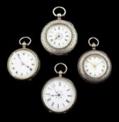 Four silver cylinder ladies pocket watches