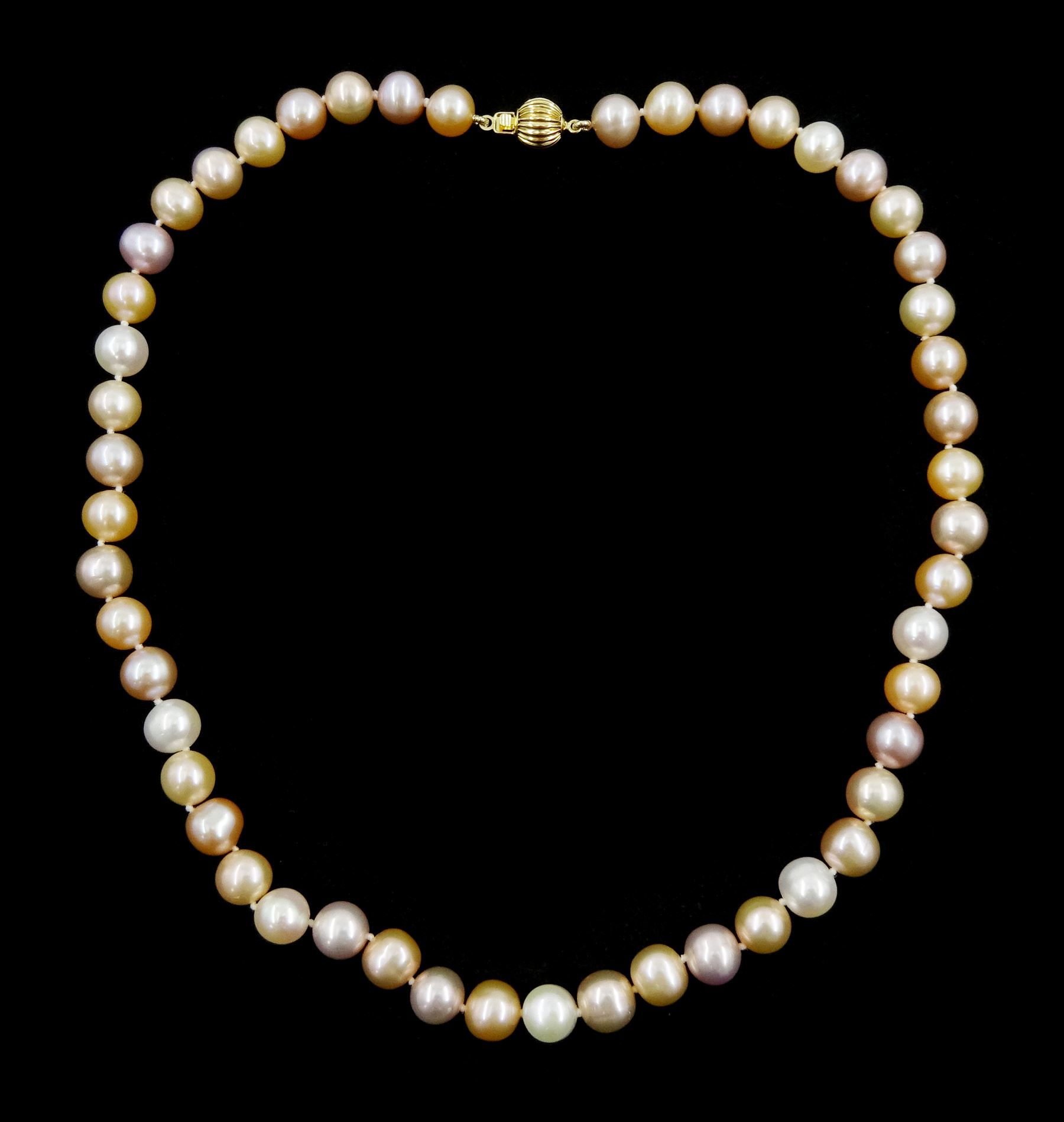 Single strand peach/pink/white cultured pearl necklace