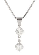 White gold two stone round brilliant cut diamond pendant