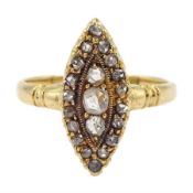 Victorian 18ct gold old cut diamond marquise shaped ring