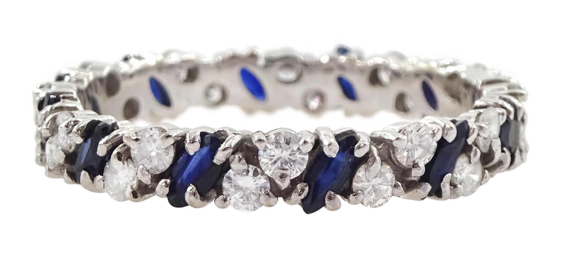18ct white gold marquise cut sapphire and round brilliant cut diamond full eternity ring