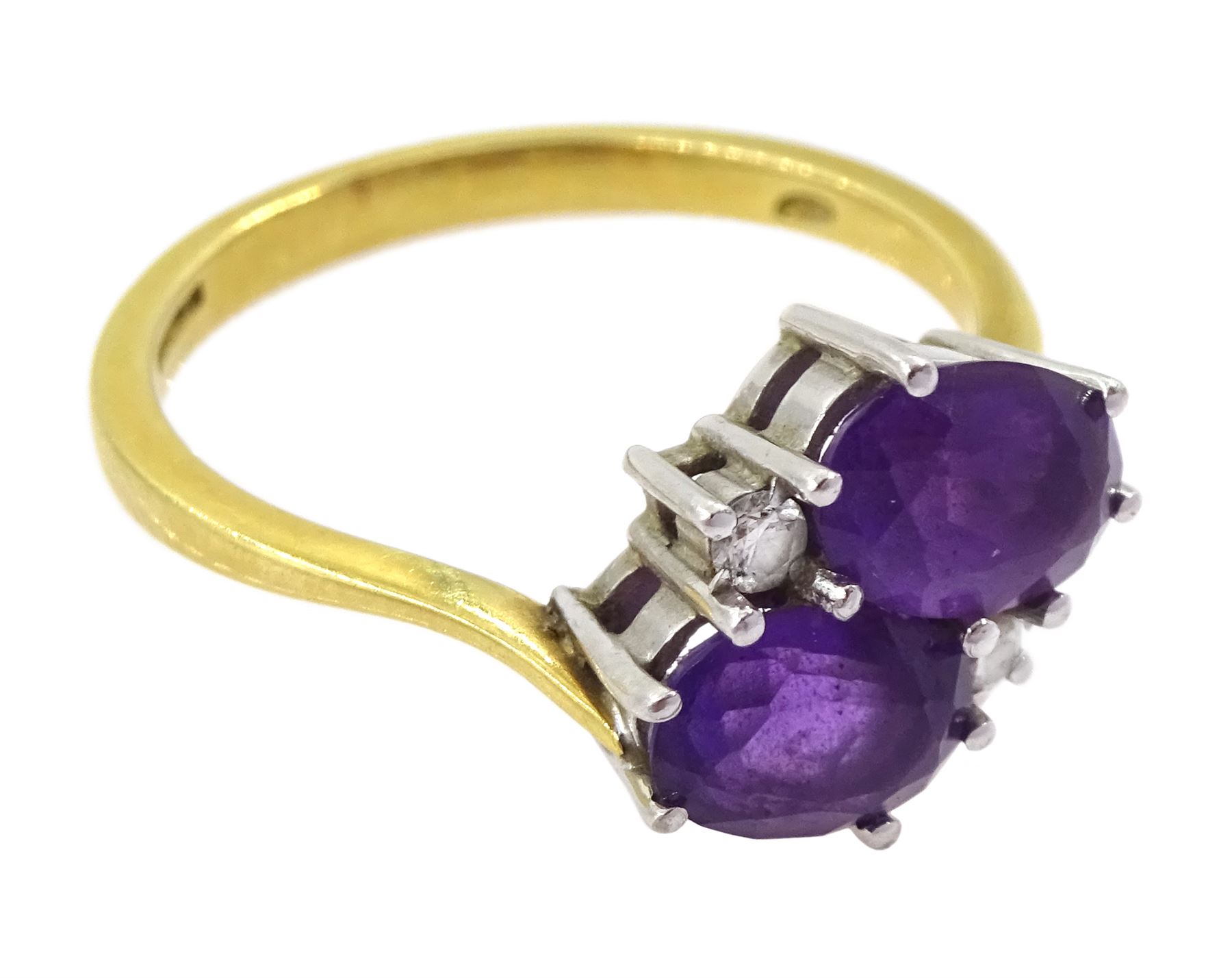 18ct gold four stone oval cut amethyst and round brilliant cut diamond ring - Image 3 of 4