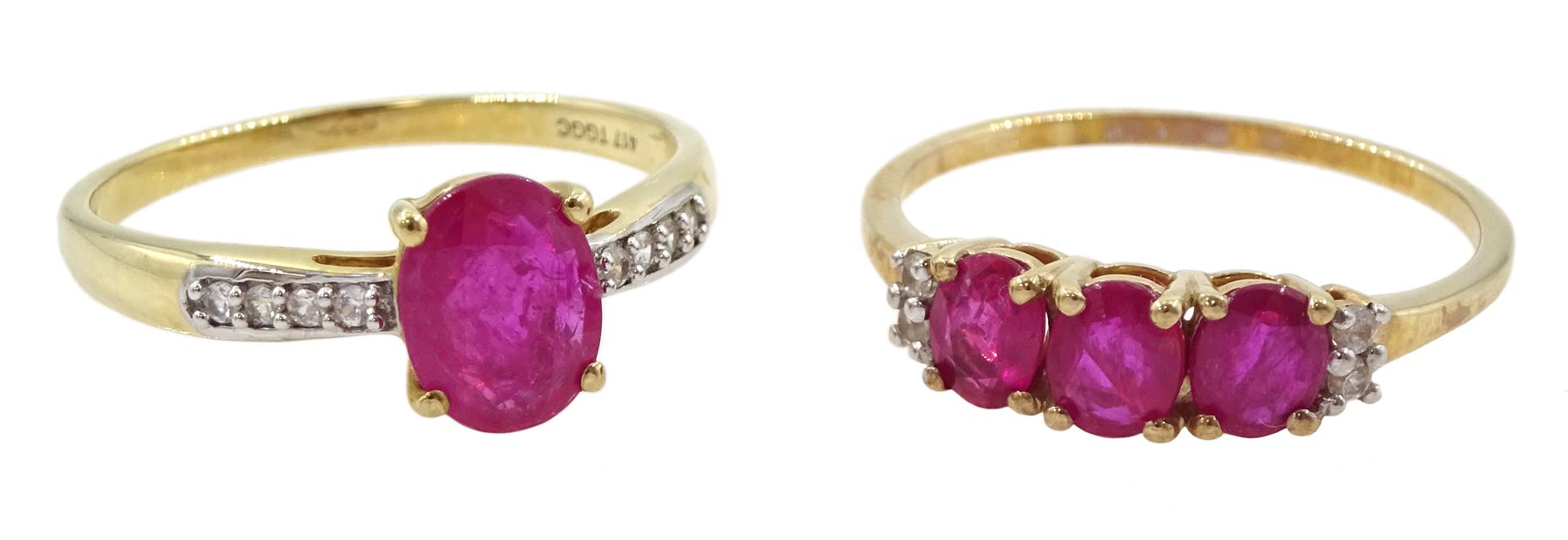 Two 9ct gold ruby and white zircon rings