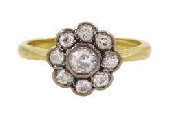 18ct gold old cut diamond flower head cluster ring