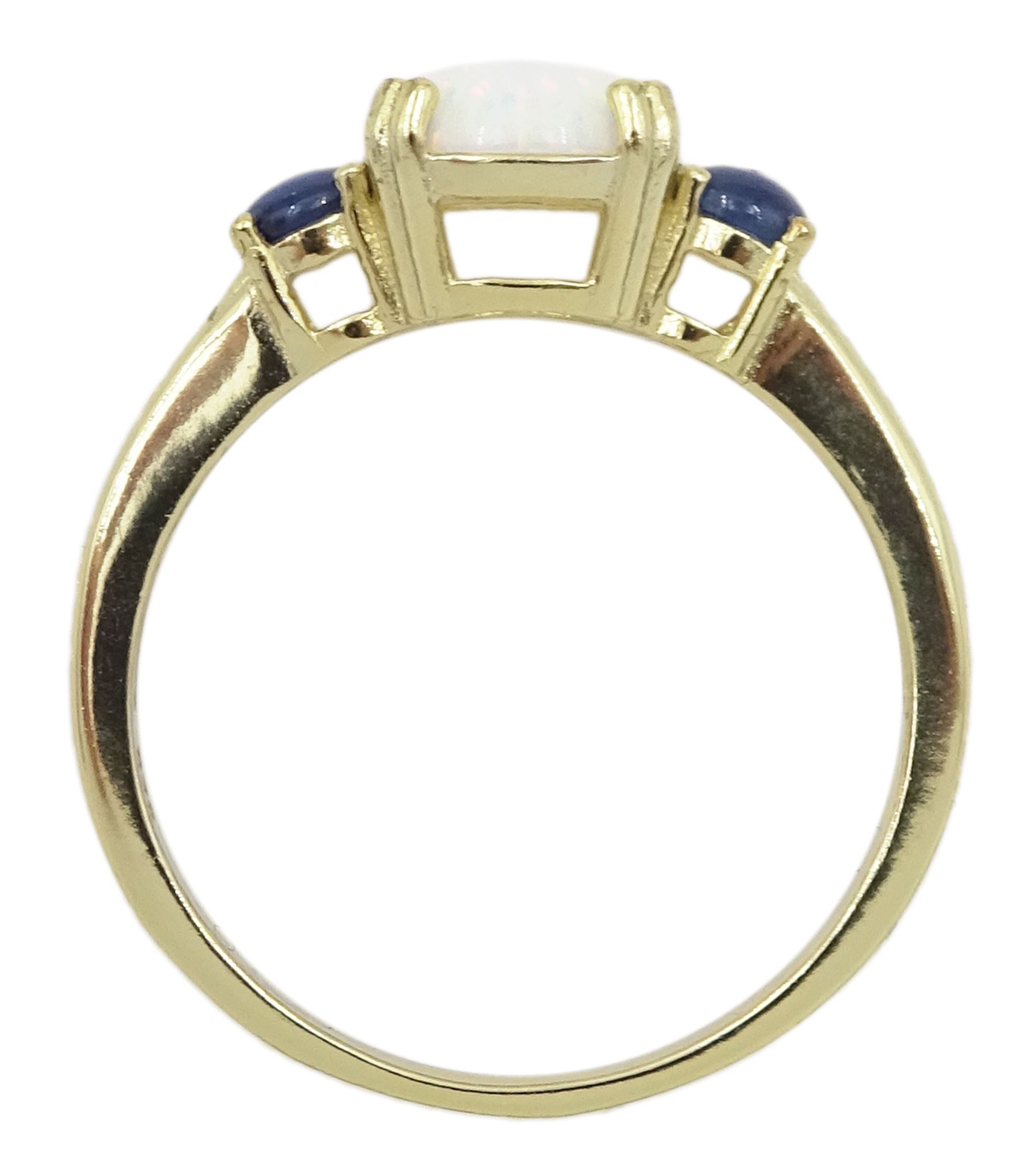 Silver-gilt three stone opal and sapphire ring - Image 4 of 4