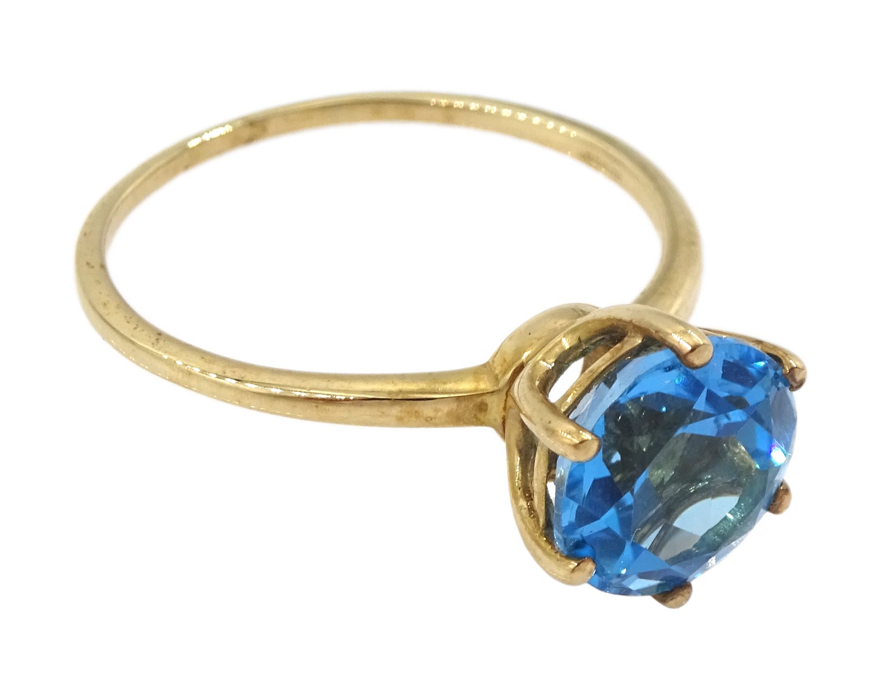 9ct gold single stone round cut Swiss blue topaz ring - Image 3 of 4