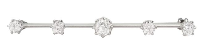 Early 20th century 15ct white gold five stone old cut diamond brooch