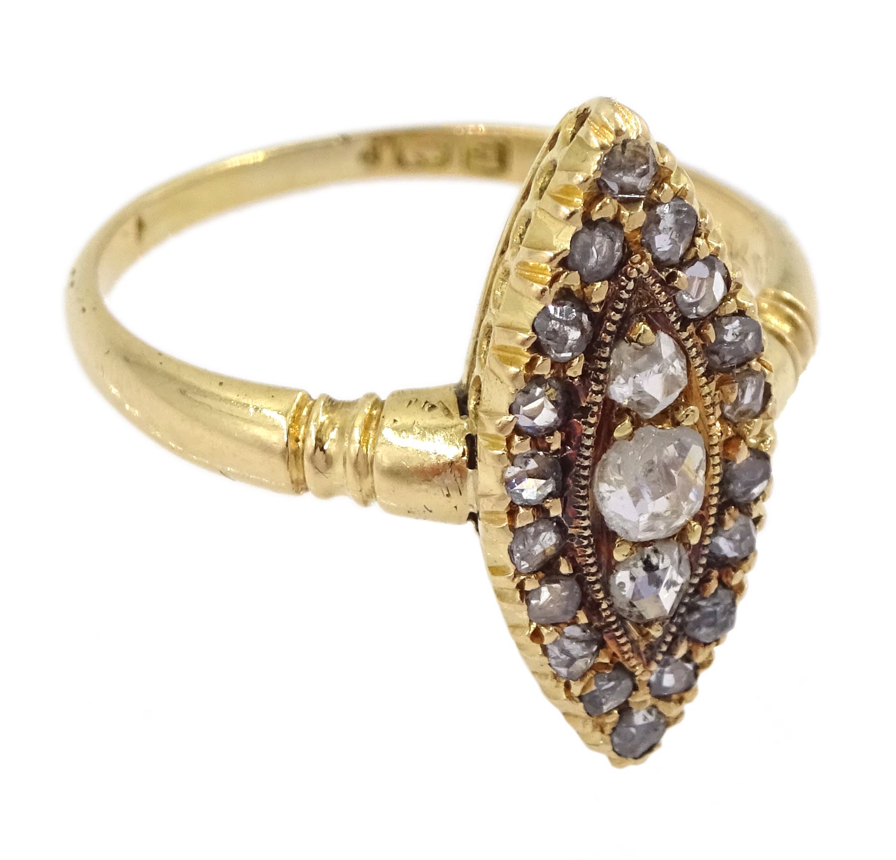 Victorian 18ct gold old cut diamond marquise shaped ring - Image 3 of 4