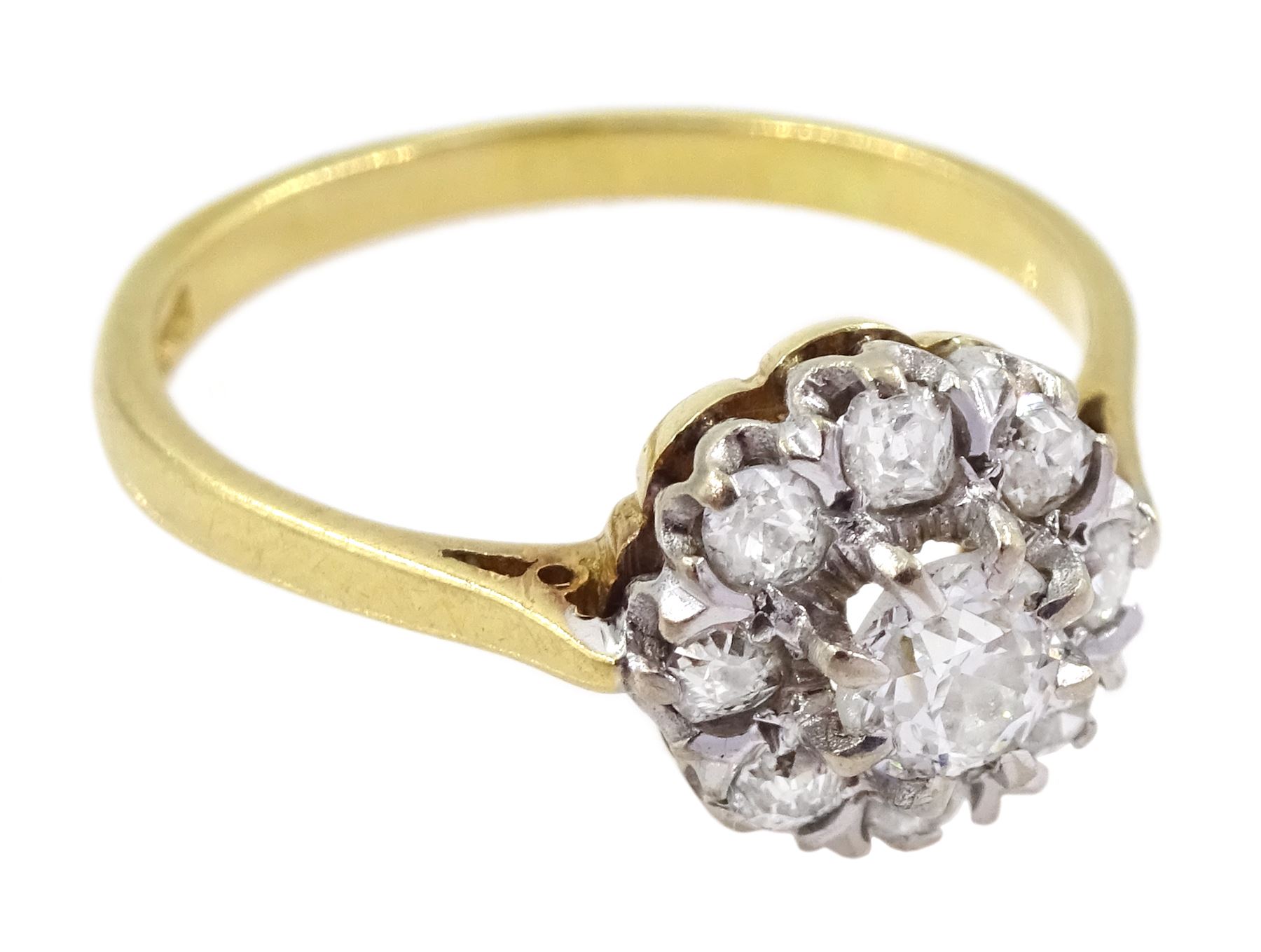 18ct gold old cut diamond cluster ring - Image 3 of 4