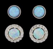 Two pairs of silver opal stud earrings