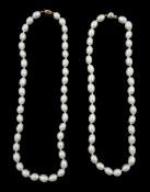 Two single strand white cultured pearl necklaces