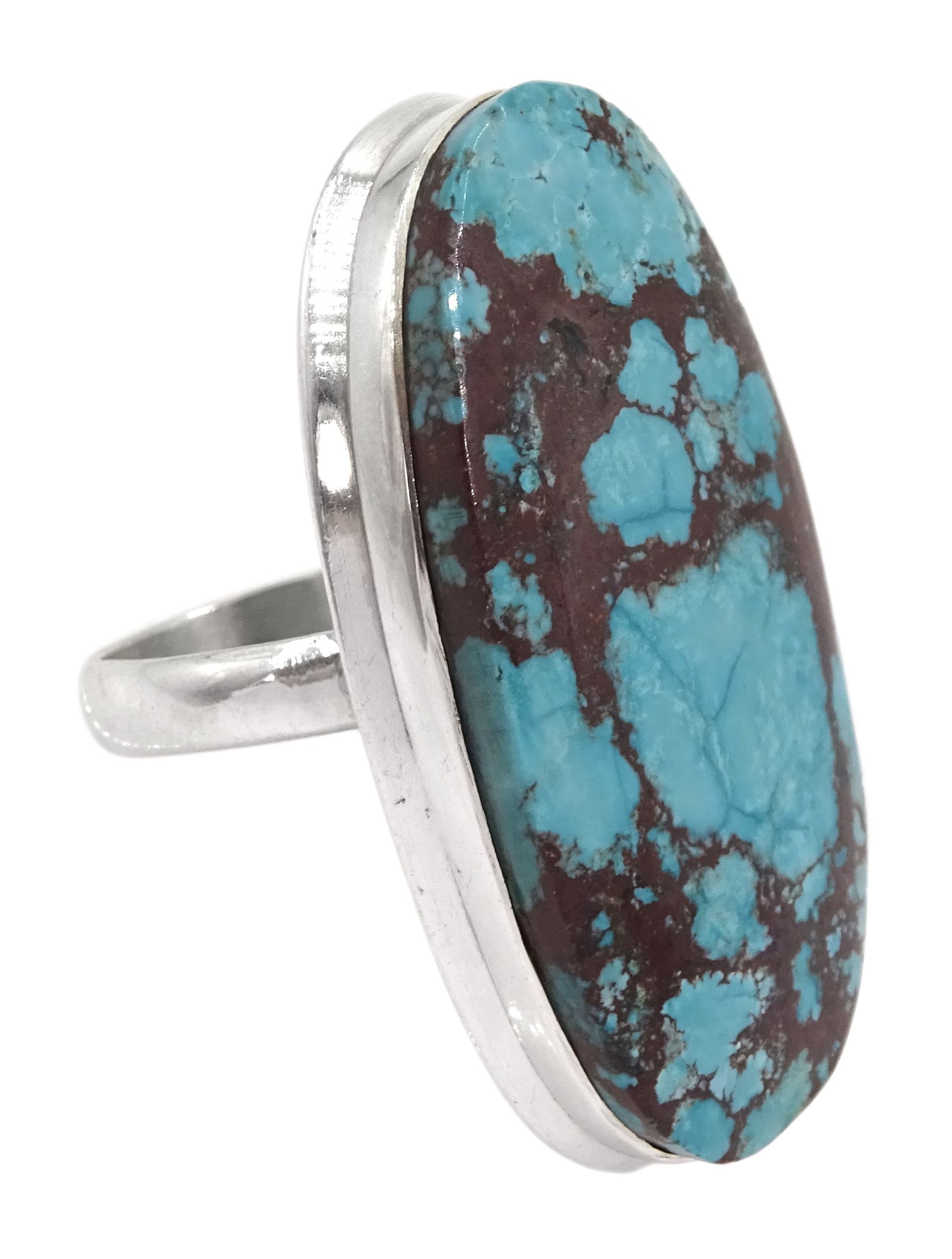 Large silver single stone matrix turquoise ring - Image 3 of 4