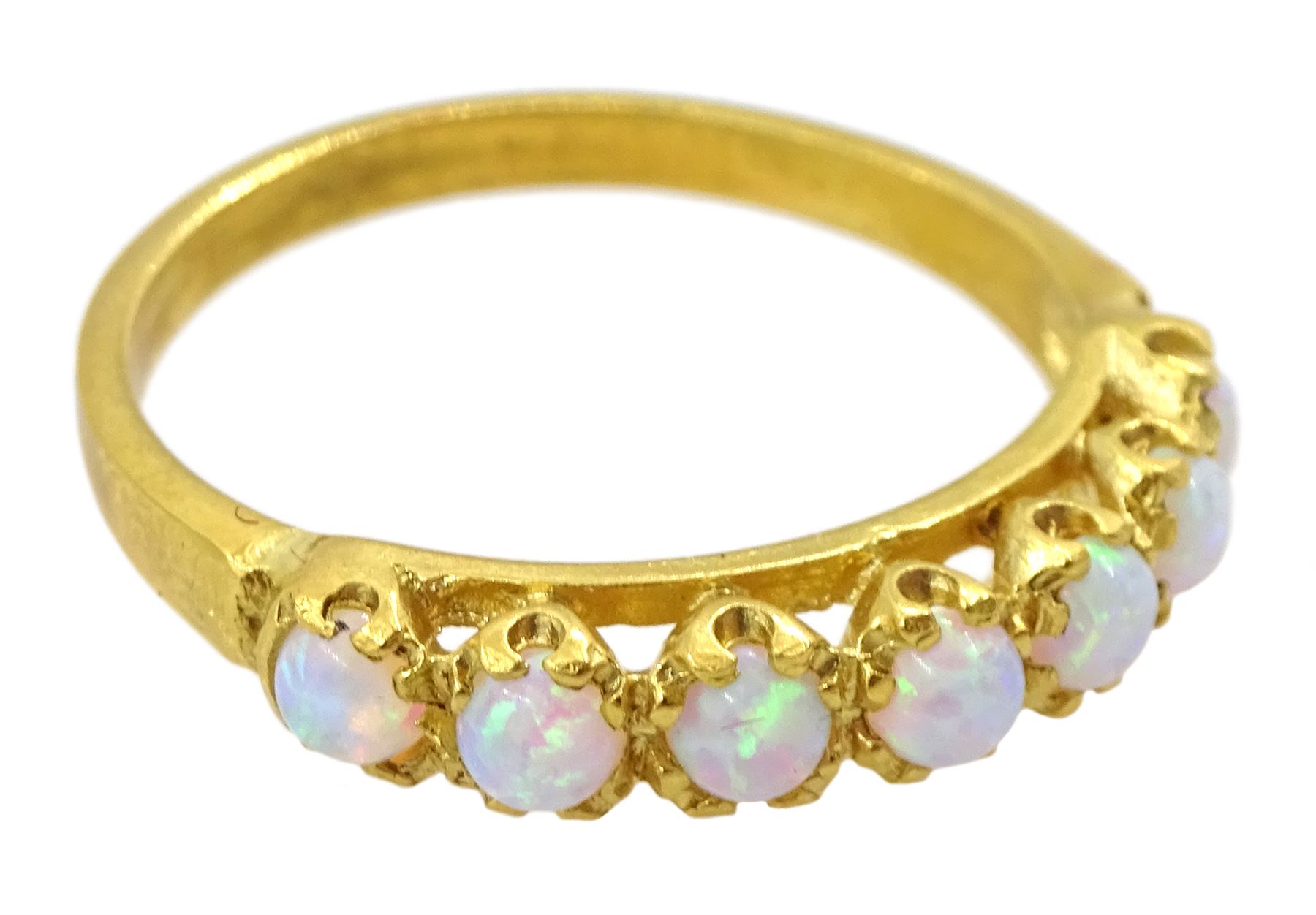 Silver-gilt seven stone opal ring - Image 3 of 5