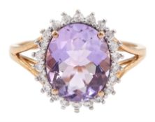 9ct rose gold oval amethyst and white zircon cluster ring