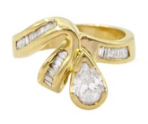 18ct gold diamond pear and baguette cut diamond ring