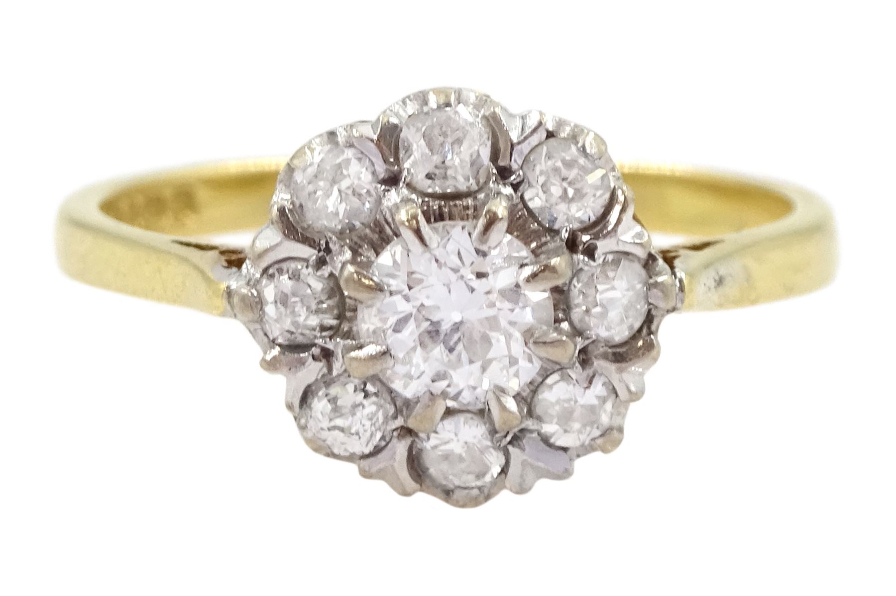 18ct gold old cut diamond cluster ring