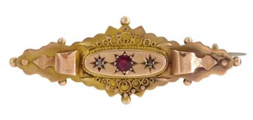 Early 20th century 9ct gold diamond and pink stone set brooch