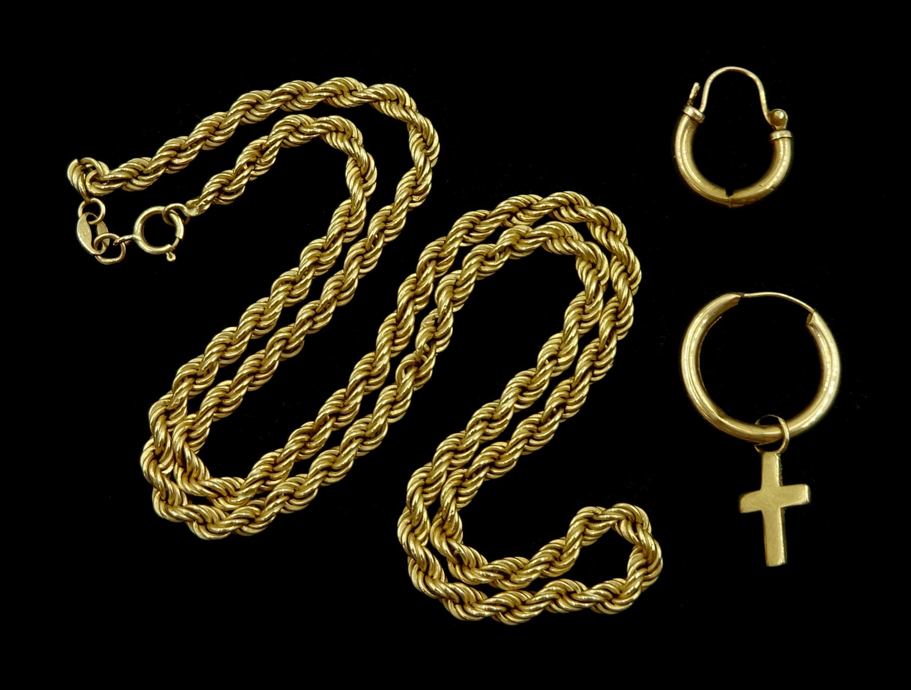 Gold rope twist link necklace and two single earrings