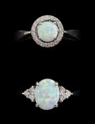 Two silver opal and cubic zirconia rings