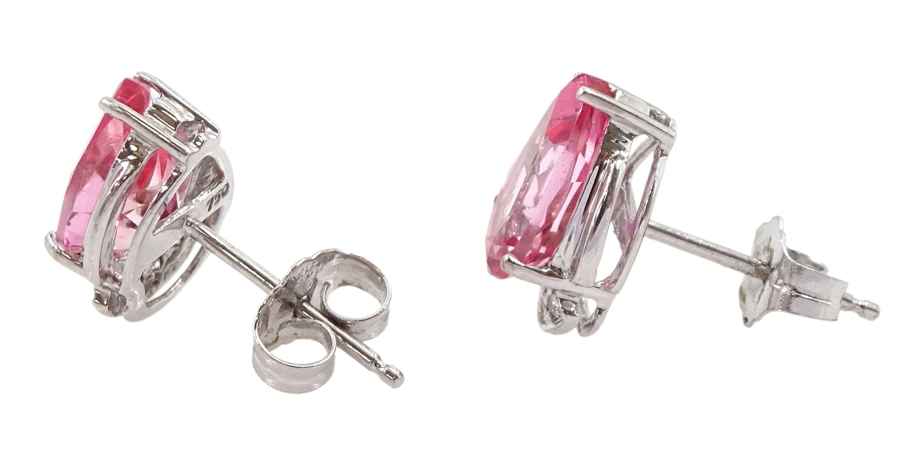 Pair of 18ct white gold pear cut pink tourmaline and diamond chip stud earrings - Image 2 of 2