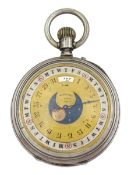 Victorian silver keyless calendar pocket watch