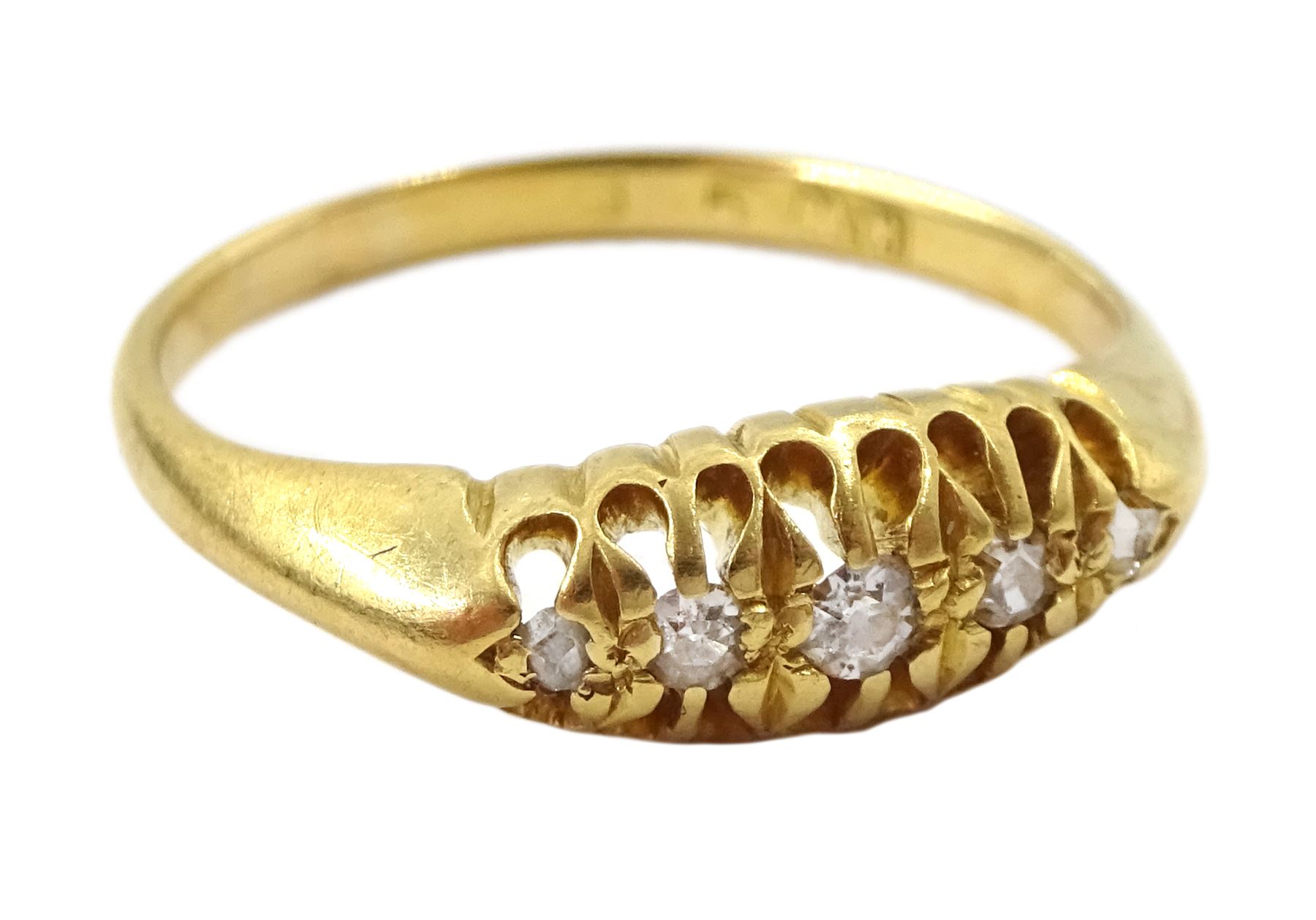 Early 20th century 18ct gold five stone diamond chip ring - Image 2 of 2