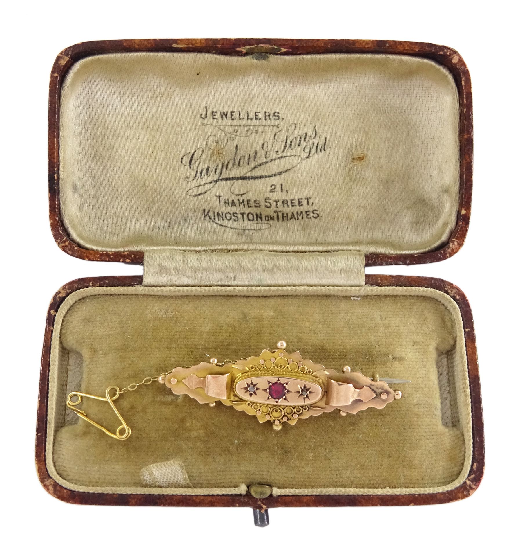 Early 20th century 9ct gold diamond and pink stone set brooch - Image 2 of 3