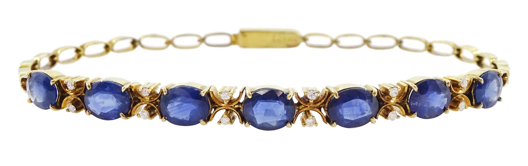 14ct gold oval cut sapphire and round brilliant cut diamond bracelet