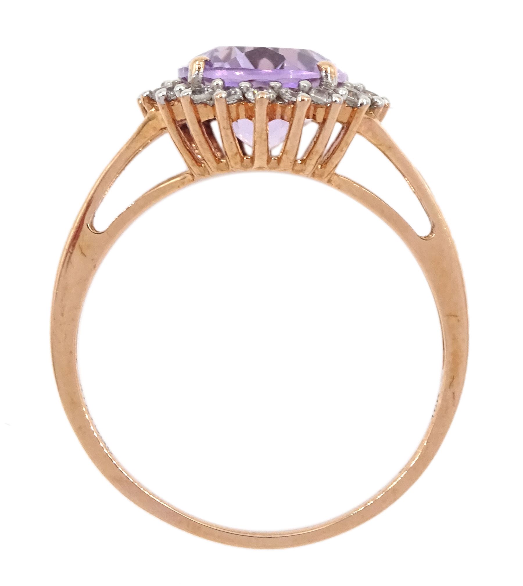 9ct rose gold oval amethyst and white zircon cluster ring - Image 4 of 4