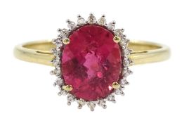 9ct gold rubellite tourmaline and white sapphire cluster ring