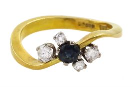 18ct gold oval cut sapphire and four stone old cut diamond ring