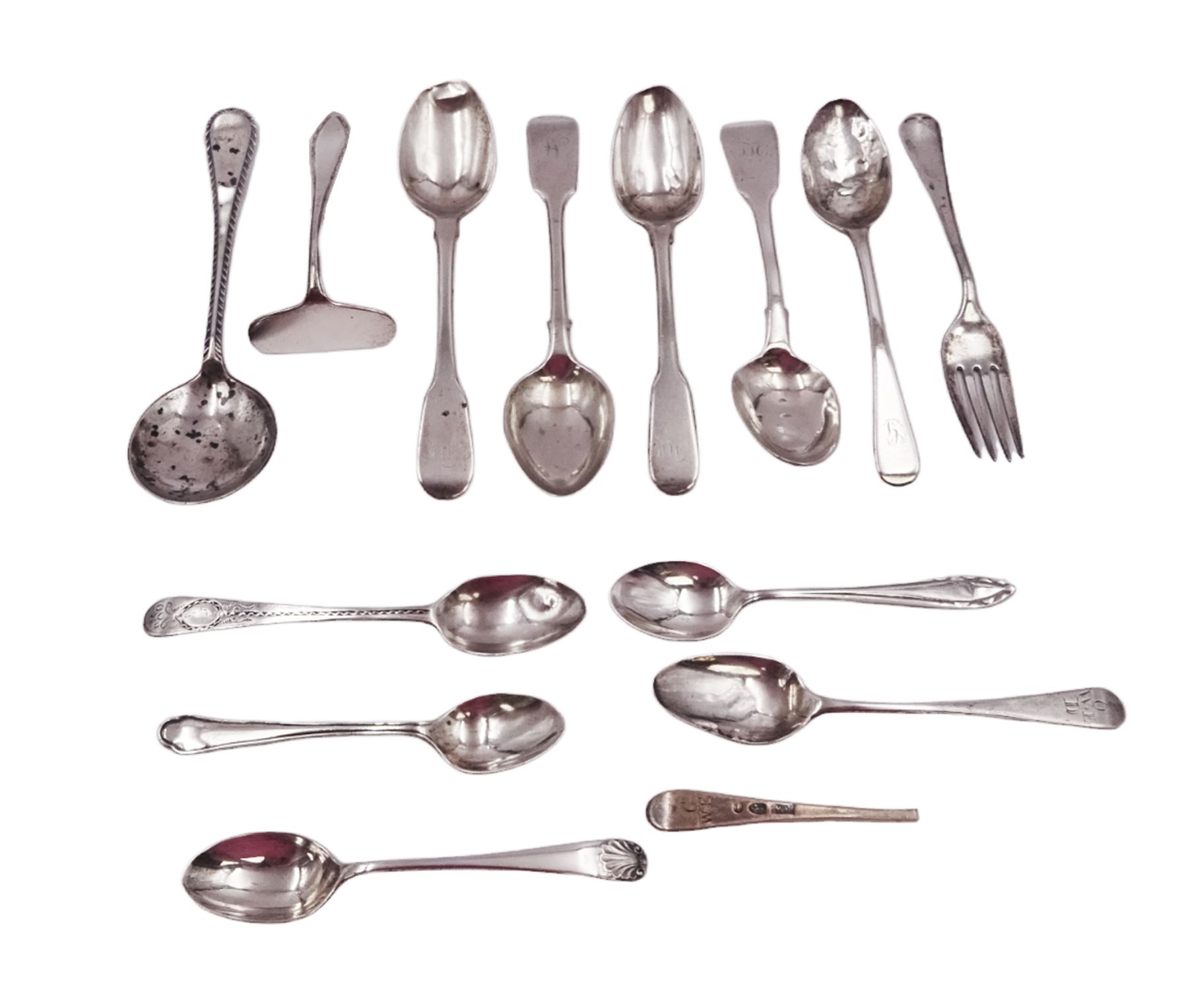 Group of Georgian and later silver flatware