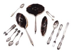 1920s century silver and tortoiseshell mounted three piece dressing table set