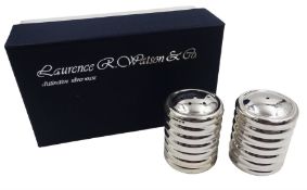 Pair of modern silver salt and pepper shakers