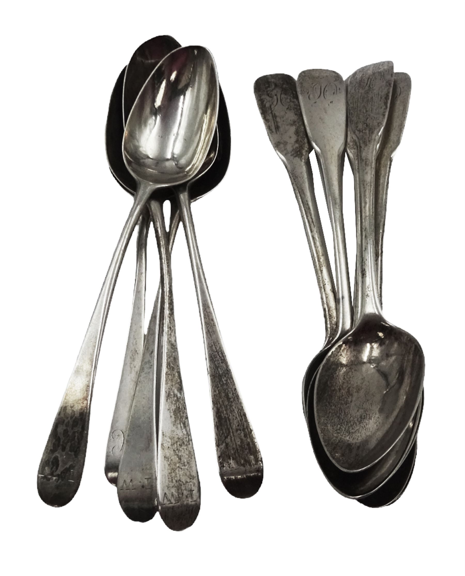 Set of four George III silver Old English pattern teaspoons