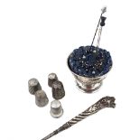 Group of silver sewing accessories