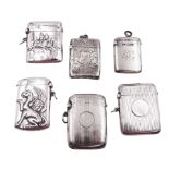 Six silver vesta cases
